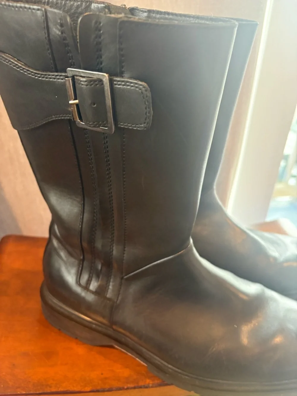 I Travel Mens Mid Length Black Leather Boots w/ Zipper Size 45 Eur